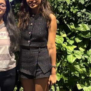 Black Sleeveless Tweed Romper